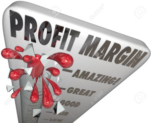 Profit Margin words on a thermometer measuring your increasing money earning income growth compared to costs to improve your business